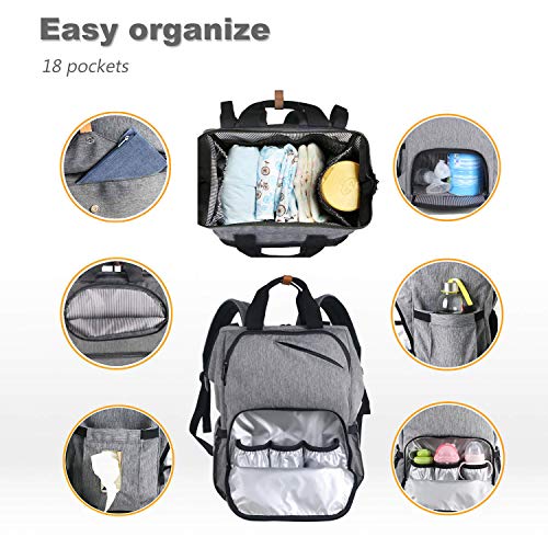 Hap Tim Diaper Bag Backpack,Large Capacity Travel Back Pack Maternity Baby Nappy Changing Bags, Double Compartments with Stroller Straps,Waterproof,Grey (US7340-G) - color: Grey