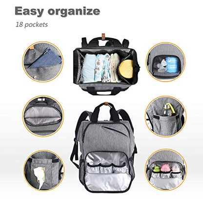 Hap Tim Diaper Bag Backpack,Large Capacity Travel Back Pack Maternity Baby Nappy Changing Bags, Double Compartments with Stroller Straps,Waterproof,Grey (US7340-G) - color: Grey