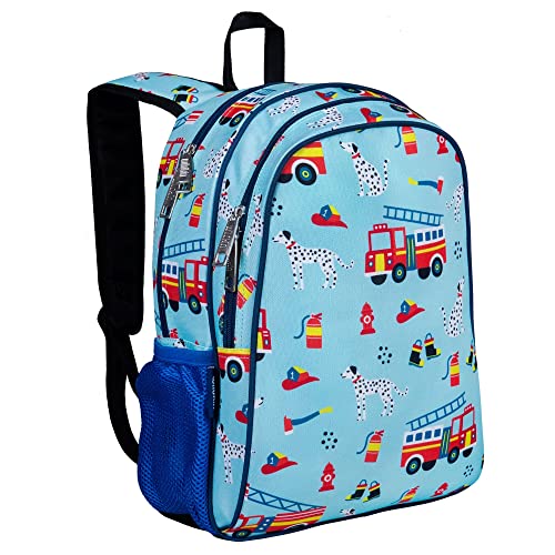 Wildkin 15 Inch Backpack for Boys/Girls, Firefighters | Ages 5-10, padded straps, side water bottle pocket, coordinates with matching Wildkin lunch box and water bottle. - color: Firefighters