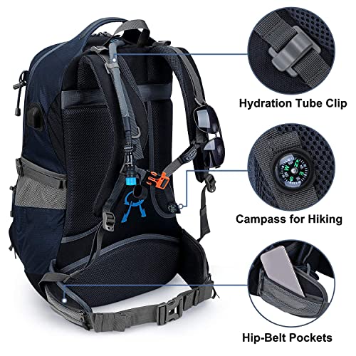 G4Free 50L Hiking Backpack Waterproof Daypack Outdoor Camping Climbing Backpack with Rain Cover for Men Women(Dark Blue) - color: Dark Blue