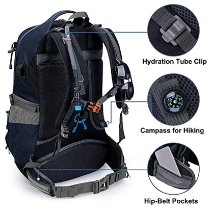 G4Free 50L Hiking Backpack Waterproof Daypack Outdoor Camping Climbing Backpack with Rain Cover for Men Women(Dark Blue) - color: Dark Blue