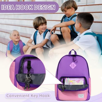 Chase Chic Kids Backpack for Girls - 17 inch School Backpacks for Toddler Fits 6 to 12 Years Old - Lightweight Water Resistant Preschool Bookbag for Travel Daycare (Purple Pink) - color: Light Purple&pink