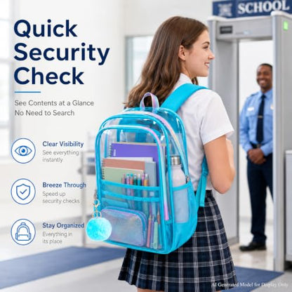 gxtvo Clear Backpack, Heavy Duty Transparent Bookbag, See Through Backpacks for Women Men | Heavy Duty - color: Chic Sky Blue Clear Backpack