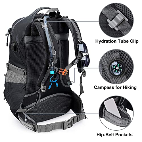 G4Free 50L Hiking Backpack Waterproof Daypack Outdoor Camping Climbing Backpack with Rain Cover for Men Women(Dark Grey) - color: Dark Grey