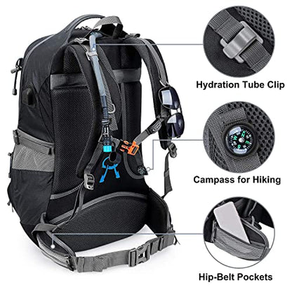 G4Free 50L Hiking Backpack Waterproof Daypack Outdoor Camping Climbing Backpack with Rain Cover for Men Women(Dark Grey) - color: Dark Grey