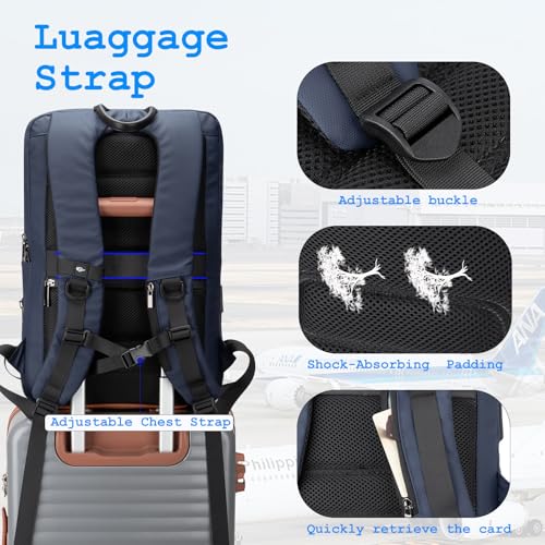 Tzowla Business Commute Laptop Backpack Fit 17.3 Inch Laptop,Slim & Expandable Waterproof Work Backpacks with Luggage Strap,Travel Lightweight Bag Gift for Men Women(Blue) - color: Blue