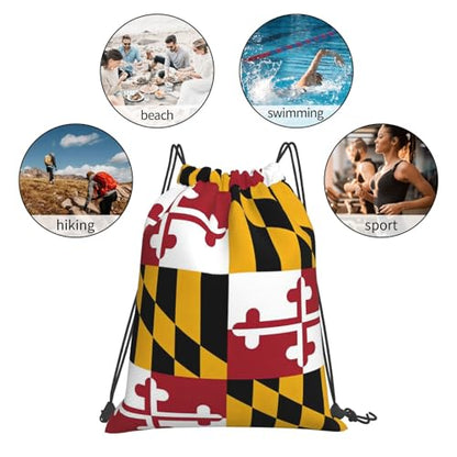 Maryland Flag Drawstring Bag Sport Gym Backpack Beach Travel Sack Draw String Yoga Bag For Men Women - color: Maryland Flag