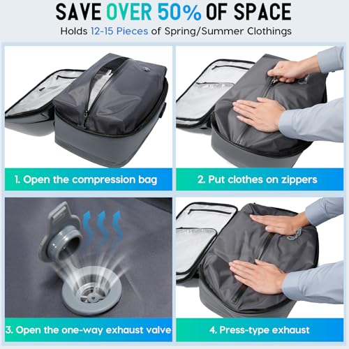 BANGE Travel Backpack with Vacuum Pocket and TSA lock version can hold 15.6 inch Laptop suitable Overnight Flight Approved Anti-theft Bag - color: Grey With Air Pump