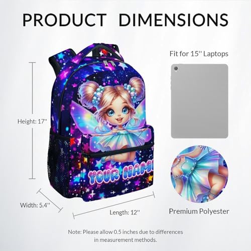 COZYAURA Backpack for Girls Personalized Kids Bookbag with Name - 17 Inch Durable Fairy School Bag for Primary Kindergarten Toddler - color: Purple