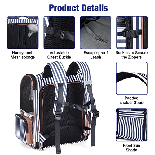 Extra Large Cat Backpack Carrier Expandable Pet Carrier Backpack for Small Dogs Medium Cats Fit Up to 18 Lbs, Dog Backpack Carrier, Foldable Puppy Backpack Carrier for Travel, Hiking,Striped - color: Striped