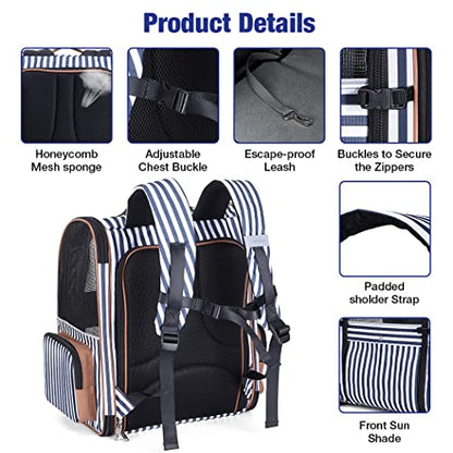 Extra Large Cat Backpack Carrier Expandable Pet Carrier Backpack for Small Dogs Medium Cats Fit Up to 18 Lbs, Dog Backpack Carrier, Foldable Puppy Backpack Carrier for Travel, Hiking,Striped - color: Striped