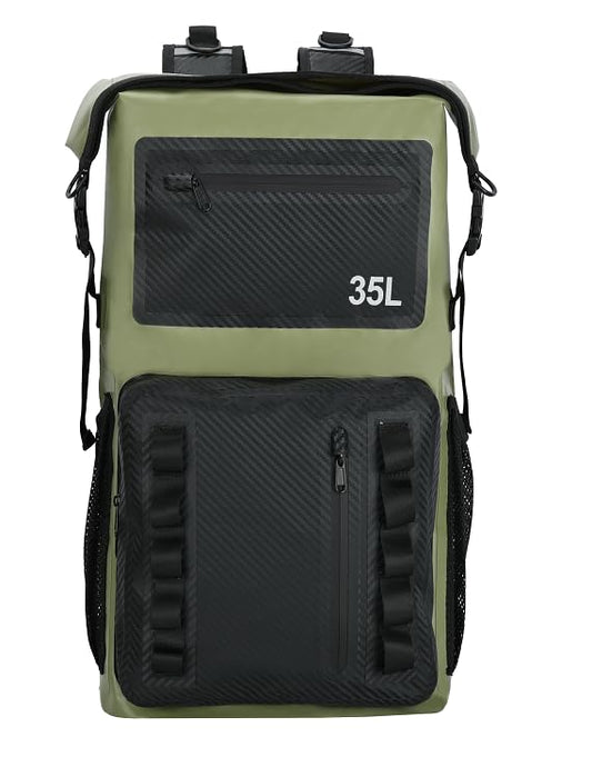 100% Waterproof Roll-Top Dry Bag Backpack with Front Splash-Proof Pocket, Lightweight Floating Pack for Kayaking, Hiking & Travel,35L (Green-black) - color: Green-black