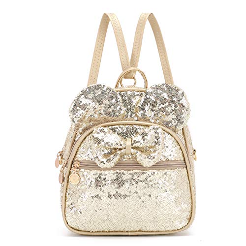 KL928 Girls Mini Backpack Bowknot Polka Dot Cute Small Daypacks Convertible Shoulder Bag Purse for Women - color: Golden-01