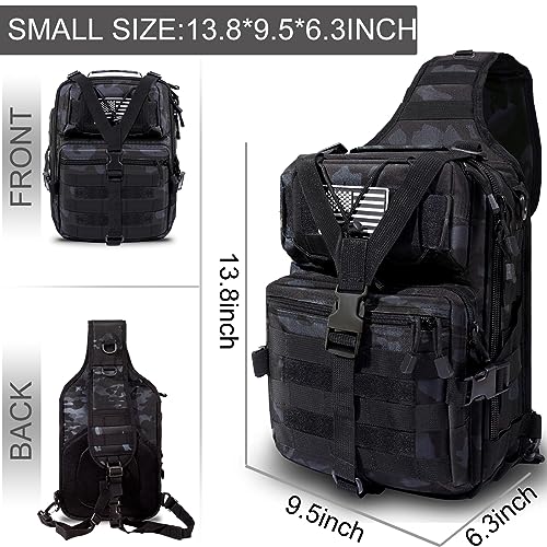 HAOMUK Tactical Sling Bag Pack Military Rover Shoulder Sling Backpack EDC Molle Assault Range Bag - color: Black&blue Cp