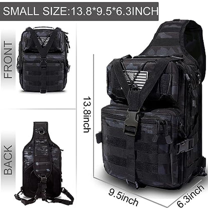 HAOMUK Tactical Sling Bag Pack Military Rover Shoulder Sling Backpack EDC Molle Assault Range Bag - color: Black&blue Cp