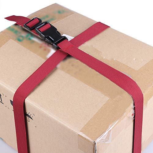MAGARROW 78" x 1" Strap Buckle Packing Straps Adjustable 1-Inch Belt - color: Red 6.5 feet Long (4-PCS)