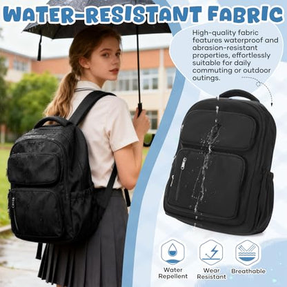 School Backpack for Women Men Lighweght Middle School Bookbag Casual Daypack Classic Collge High School Backpack Waterproof Travel Daypack - color: Black
