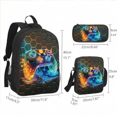 3-Pieces Backpack Set, Themed Backpack for Game Controller – Multifunctional Large Capacity Daypack with Lunch Bag & Case for Daily Life - style: Game Controller