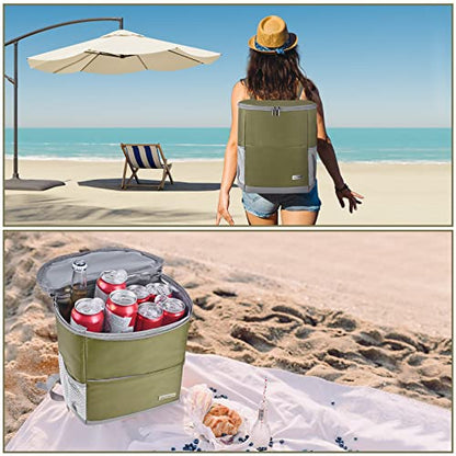 Insulated Cooler Backpack Outdoor - Leak Proof Backpack Cooler 30 Cans, Waterproof Lightweight Cooler Bag for 12h Hot/Cold Retention - Soft Cooler for Travel, Camping, Beach, Lunch - color: Olive-Green