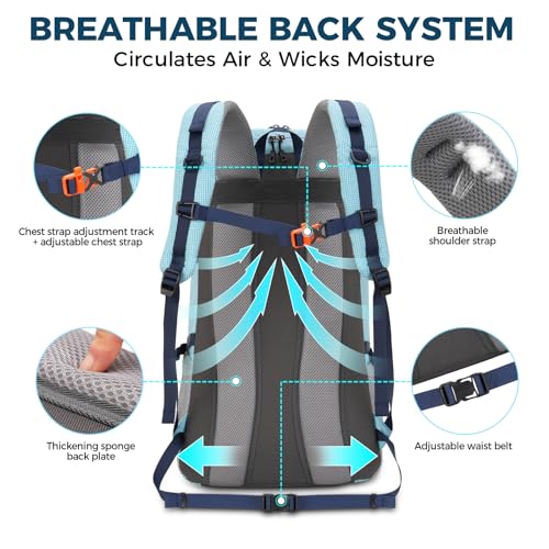 Bseash 45L Waterproof Hiking Camping Backpack with Rain Cover, Outdoor Sport Travel Bag Daypack for Climbing Skiing Cycling (Blue) - color: Blue