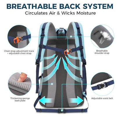 Bseash 45L Waterproof Hiking Camping Backpack with Rain Cover, Outdoor Sport Travel Bag Daypack for Climbing Skiing Cycling (Blue) - color: Blue