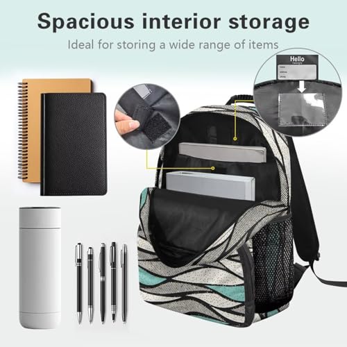 Fully Printed Stylish School Backpack for Teens & Adults - Fit 15.6 Inch Laptop Backpack with 2 Side Water Bottle Pockets for High School/College Supplies, Abstract Wave Stripe Print - color: Abstract Wave Stripe Print
