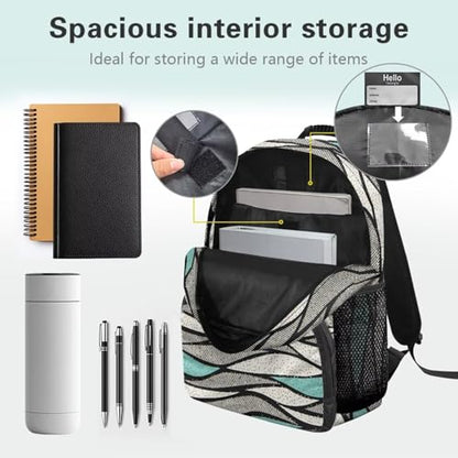 Fully Printed Stylish School Backpack for Teens & Adults - Fit 15.6 Inch Laptop Backpack with 2 Side Water Bottle Pockets for High School/College Supplies, Abstract Wave Stripe Print - color: Abstract Wave Stripe Print