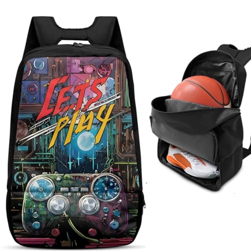 Basketball Backpack With Separate Ball Compartment And Shoes Fit Basketball Volleyball Football - color: Gamepad