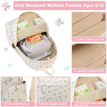 BTOOP School Backpacks for Teen Girls Bookbags Lightweight Kids Backpack School Bags Set with Lunch Box Pencil Case - color: Blue Bow-pink Flower