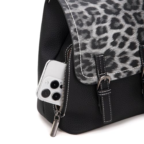 Montana West Black Leopard Print Small Backpack Purse for Women Vegan Leather Mini Womens Backpack Cute Convertible Shoulder Bag - color: Black Leopard Print