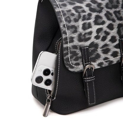 Montana West Black Leopard Print Small Backpack Purse for Women Vegan Leather Mini Womens Backpack Cute Convertible Shoulder Bag - color: Black Leopard Print