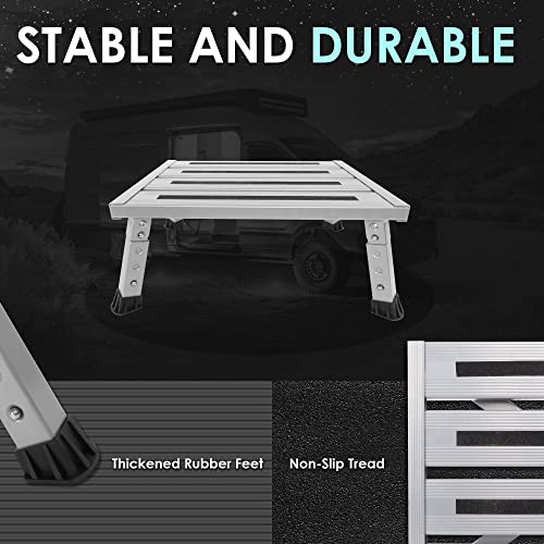 Adjustable Height Aluminum RV Step, Stable Foldable Platform Step Stool, Supports Up to 1,000 lb, Non-Slip Rubber Feet and Platform Mat, Easy to Carry (Silver) - color: Silver
