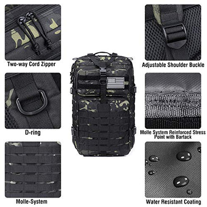 Prospo Military Tactical Backpack Large Fishing Tackle Backpack 3 Day Assault Survival Pack Molle Bag for Men - color: Black Cp