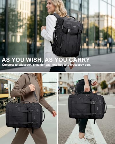 PIJUSHI Travel Backpack for Women Carry on Convertible Duffle Bag Flight Approved Luggage Backpack Fit 16-inch Laptop(PE053 Black) - color: Black