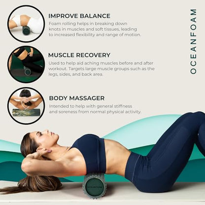 Oceanfoam Tidal Roller - Hunter, Gold & Natural Marbled - Muscle Massage Foam Roller for Back Pain & Stretching - Firm & Ergonomic Wide Wave Textured - Yoga, Athletics, Wellness - Full Size, 20" x 5" - color: Hunter, Gold & Natural Marbled