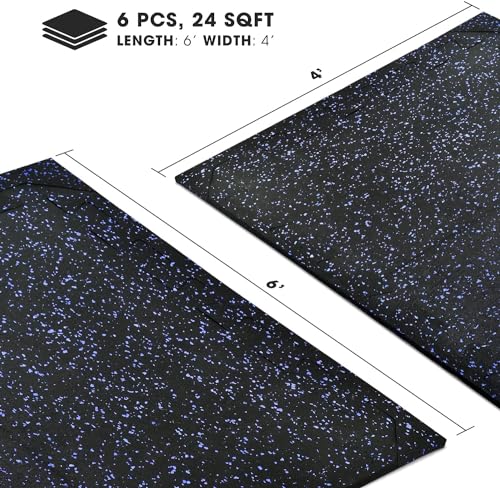 Yes4All Heavy Duty 100% High Density Rubber Floor Tiles Interlocking Mat- 6 Pcs 24 SQFT, Black Blue - color: Blue Dot, style: 24SQFT