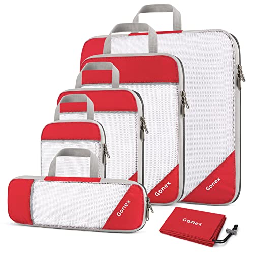 Compression Packing Cubes, Gonex Extensible Storage Mesh Bags Organizers - color: 6-Red, size: Set of 6