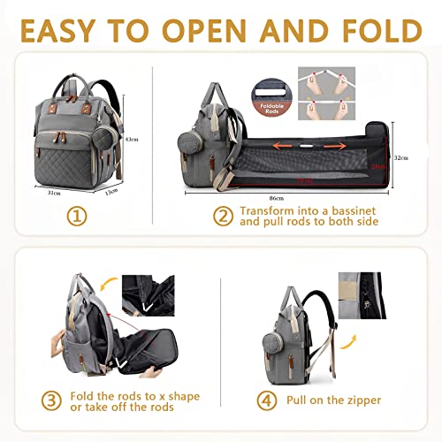 GurZinn Baby Diaper Bag Backpack with Changing Station Travel Waterproof 3 in 1 Foldable Pad Unisex Grey - color: Grey
