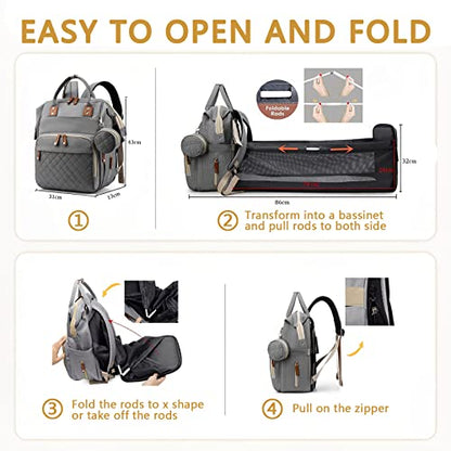 GurZinn Baby Diaper Bag Backpack with Changing Station Travel Waterproof 3 in 1 Foldable Pad Unisex Grey - color: Grey