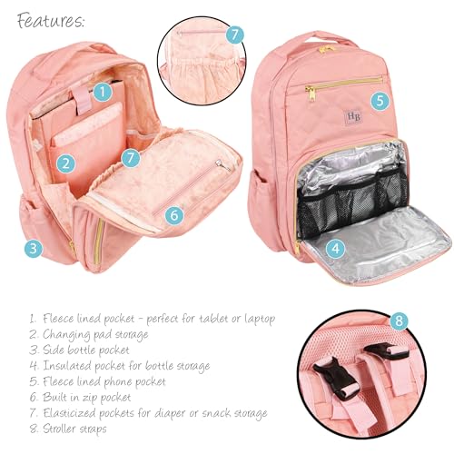 Hudson Baby Unisex Baby Premium Diaper Bag Backpack and Changing Pad, Blush, One Size - color: Blush