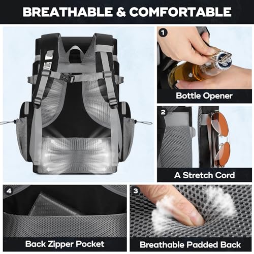Maelstrom 35/50 Can Insulated Backpack Cooler, Leakproof Soft Lunch Ice Bag - color: Black, size: 50 Can