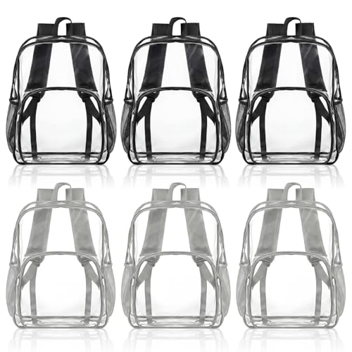 Amylove 6 Pcs Clear Backpack bulk for Stadium Events Heavy Duty PVC Transparent Bookbag for College Workplace Security (15 Inches,Black and Gray) - color: Black and Gray, size: 15 Inches