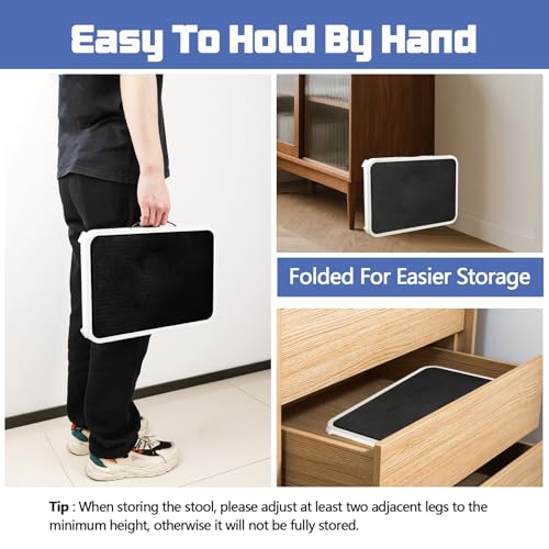 Adjustable Height Foldable Step Stool - 3 Levels Heavy Duty Metal Portable RV Step with Non-Slip Feet, Collapsible Small Foot Stool for Home, Kitchen, Trip, Patio, Picnic, (White) - size: 7.9 In Height