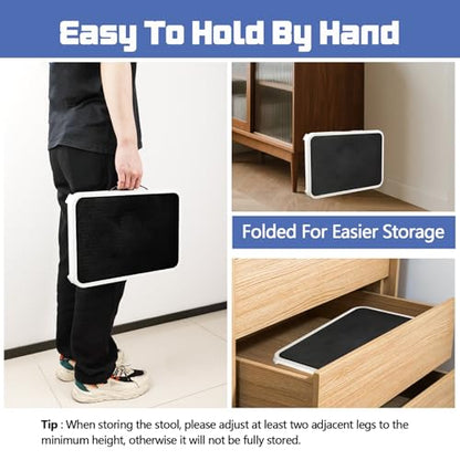 Adjustable Height Foldable Step Stool - 3 Levels Heavy Duty Metal Portable RV Step with Non-Slip Feet, Collapsible Small Foot Stool for Home, Kitchen, Trip, Patio, Picnic, (White) - size: 7.9 In Height