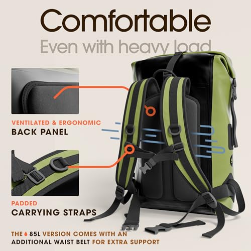 Earth Pak Waterproof Backpack - Heavy Duty Hiking Backpack - Roll-Top Closure Bag - Cushioned Dry Bag Waterproof Phone Case - color: Green, size: 35L