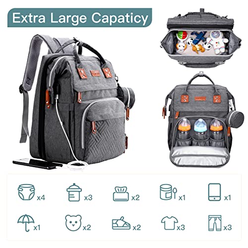 ISMGN Diaper Bag Backpack with Changing Station, Extra Large Diaper Bag, Multifunctional Diaper Bag, Baby Bag, Deep Gray - color: Upgrade Deep Gray