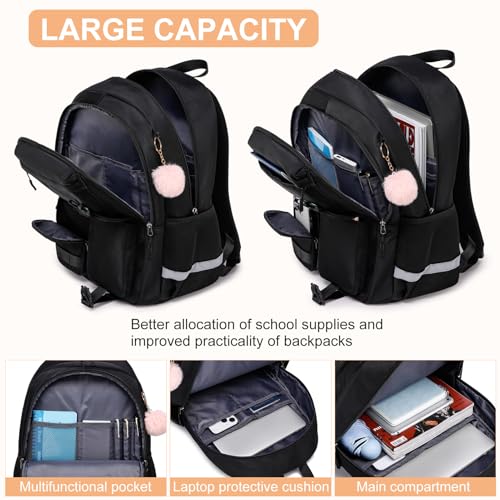 School Backpack for Teen Girls & College Women - Anti-Theft & Water Resistant 17.3 Inch Laptop Mochilas Bookbag - Large Ergonomic Straps Backpack, Classic Black - color: Black, size: 17.3 Inch