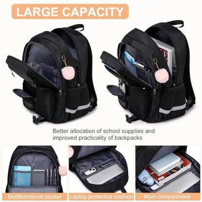 School Backpack for Teen Girls & College Women - Anti-Theft & Water Resistant 17.3 Inch Laptop Mochilas Bookbag - Large Ergonomic Straps Backpack, Classic Black - color: Black, size: 17.3 Inch
