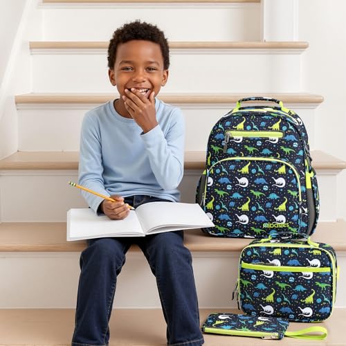 mibasies Boys Backpack with Lunch Box: 3PCS Kids Backpack Set for Kindergarten Elementary - 15 IN Cute Bookbag - Galaxy Dinosaur - color: Galaxy Dinosaur
