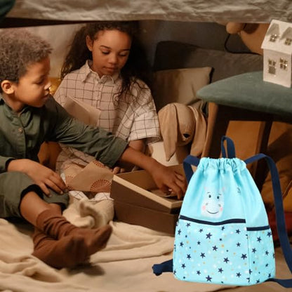 Drawstring Backpack for Kids - Panda Bags for Girls Mini Gym Dance Beach Swim Travel Bag With Two Water Bottle Holder Light Blue - color: Panda Light Blue